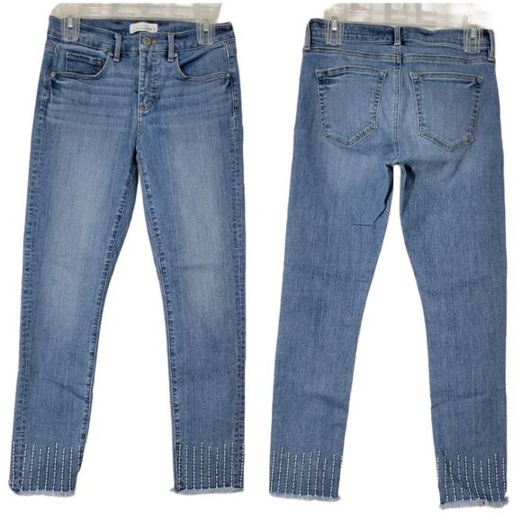 Loft Jeans Modern Skinny Crop Blue Medium Wash Raw Hem Embroidered Hem - Picture 1 of 10